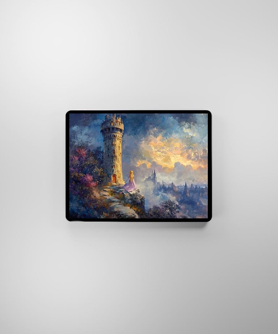 Rapunzel And The Tower Building Digital Printable Wall Art.