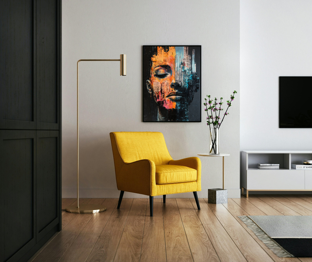 Face With Buildings Painting Digital Printable Wall Art.