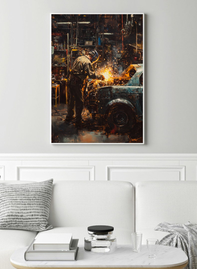Car Workshop Painting Digital Printable Wall Art.