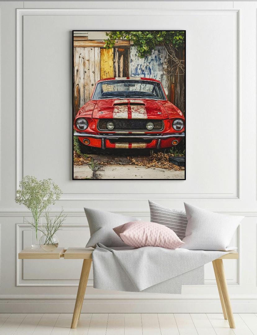 Classic Mustang Painting Digital Printable Wall Art.