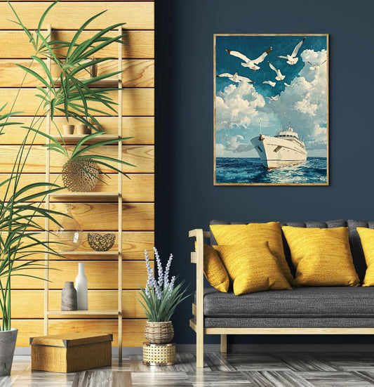White Yacht Digital Printable Wall Art.