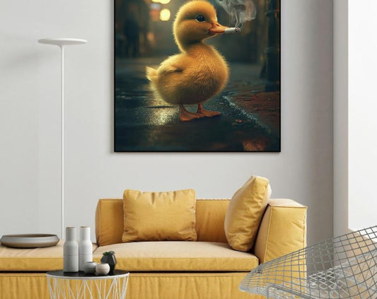Cool Duckling Smoking A Cigarette Painting Digital Printable Wall Art.